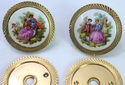 Vintage Fragonard Porcelain/Brass Victorian Doorknob w Back Plates Made in Spain - Image 1 of 4