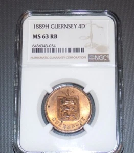 NGC 1889H GUERNSEY 4D 4 DOUBLES MS63RB MS 63 RB Certified UK Island Graded Coin - Picture 1 of 4