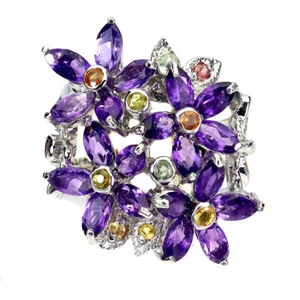 Estate 925 Anello Argento Ametista Zaffiro Naturale Gemma Gioielli Misura 9 - Foto 1 di 13