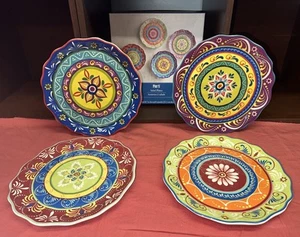Pier 1 "Fiesta Floral" Lot of 4 Ironstone Appetizer/ bread/butter plates 8 3/4” - Picture 1 of 8
