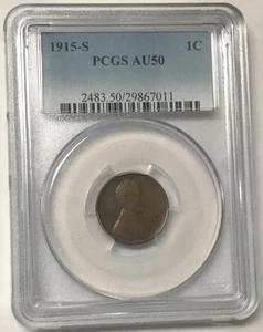 1915-S 1C Lincoln Wheat Cent Penny - PCGS AU50 - Bild 1 von 4