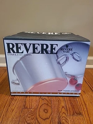 Vintage REVERE WARE 16 Qt Stock Pot w/Lid Restaurant Style Copper Bottom NOB - Image 1 of 4