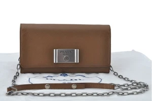 echt PRADA Saffiano Leder Kette lange Geldbörse Portemonnaie braun 3734M - Bild 1 von 10