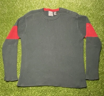 Vintage Quiksilver Ribbed Knit Sweater Green Red Crewneck Surfer 90s Mens Size L - Image 1 of 4