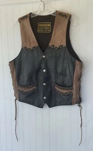 Hudson Leder Harley Biker Weste Damen klein braun geflochten Schnürung - Bild 1 von 16