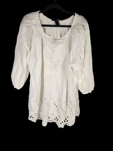 NWOT Ashley Stewart Womens Plus Tunic Top Embroidered Peasant Boho Festival 26 - Picture 1 of 4