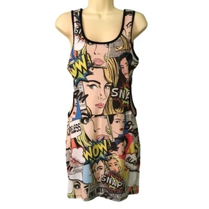 K Too Comic Book Print Knit Dress Cutouts NWT Junior Size Large Mini Novelty - Picture 1 of 8