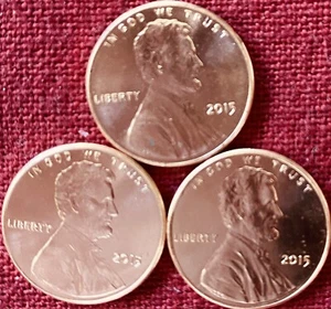 2015 P Lincoln Shield Penny, Cent, Nice & Shiny BU Coins, Lot Of Three - Picture 1 of 4