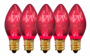 C-9 PINK LIGHT BULBS - BRAND NEW 1 BOX OF 25 E17 TRANSPARENT INCANDESCENT 7 WATT - Picture 1 of 7
