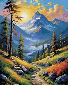 Bob Ross style Sunset Landscape Canvas Art Print | Modern Wall Art Decor - Picture 1 of 5