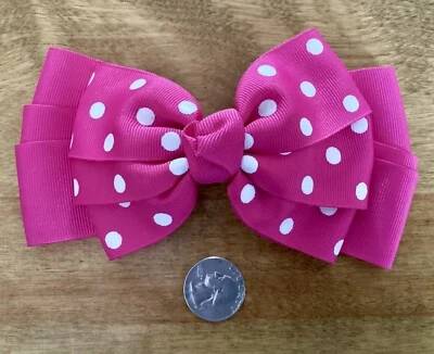 Cordón de moño de pelo de gran tamaño de colección años 90, cinta de satén acanalada, puntos rosas/blancos Foto 1 de 3