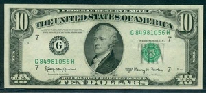 $10.00 FRN - Chicago, 1950E, fr. #2015G, XF/AU - Imagen 1 de 1