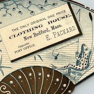 c1889 Fishing Anthropomorphic Frog Die Cut Fan Trade Card Packard New Bedford MA - Picture 1 of 3