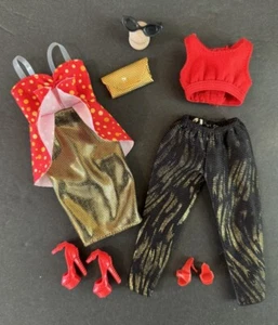 Vintage Barbie Doll Clothes Outfit Lot of 7 red black dress top pants shoe purse - Picture 1 of 20