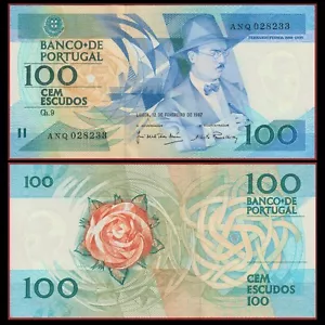 🇵🇹 Portugal 100 Escudos SCHRIFTSTELLER DICHTER 1987 P 179c knackig Stempelglanz - Bild 1 von 5