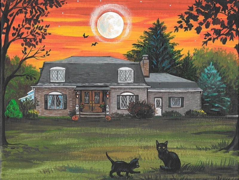 IMPRESIÓN EN MINIATURA CASA DE MUÑECAS 1,5x2 de pintura ryta escala 1:12 arte popular de Halloween Foto 1 de 1