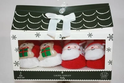 Laura Ashley Baby Christmas Socks Cute 2 Pair Set 0-12 Months Teddy Bear Santa Foto 1 de 4