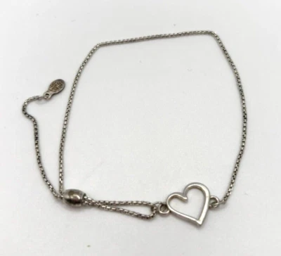 Pulseira ajustável Alex & Ani prata esterlina 925 coração aberto deslizante - Imagem 1 de 4