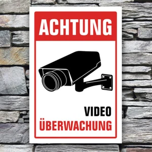 Schild Achtung Videoüberwachung 20x30mm PVC videoüberwacht weiss Kunststoff #122 - Bild 1 von 8
