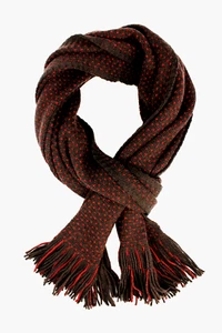 Strickschall gepunktet 100%Wolle(Merino) braun rot Herren Damen mit Fransen - Bild 1 von 3