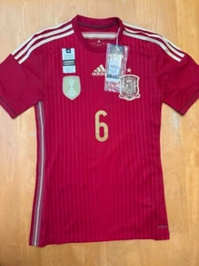 BNWT #6 INIESTA SPAIN 2014 2015 HOME AUTHENTIC JERSEY ADIZERO Size S - Picture 1 of 6