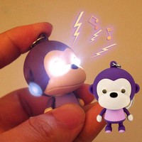 UK Monkey Keychain Keyring with LED Light and Animal Sound Multicolour