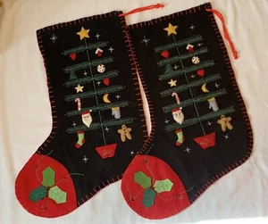 Volkskunst rustikal genähter Filz Weihnachtsstrumpf 2er Set primitiv - Bild 1 von 10