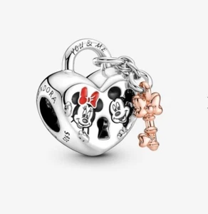 Pandora Disney Minnie & Micky Maus Herz mit Schlüssel Charm Anhänger 925 Silber - Bild 1 von 2
