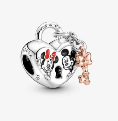 Pandora Disney Minnie & Micky Maus Herz mit Schlüssel Charm Anhänger 925 Silber - Bild 1 von 2