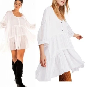 Vestido túnica We The Free People Skye manga globo cuadrado boho cottagecore L - Imagen 1 de 11