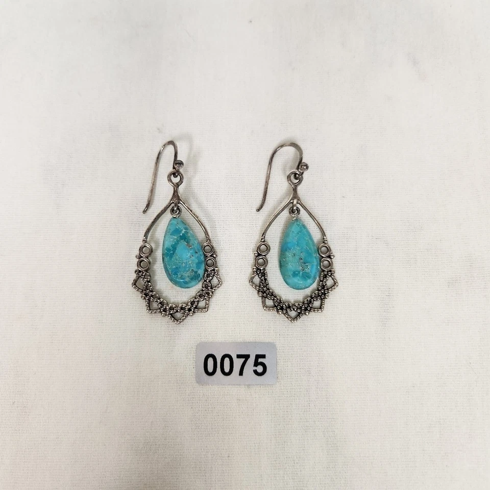 Studio Barse Southwestern 925 Sterling Silver and Turquoise Teardrop Earrings Foto 1 de 4