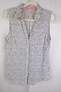 Top Rosa Lila Sin Mangas Cuello Abotonado Estampado Floral Blanco Azul Marino M - Imagen 1 de 8