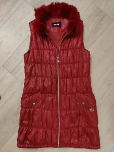 PING Zip Fleece Puffer Vest Shell Womens Size S Red Faux Fur Collar (Removable) - Picture 1 of 11