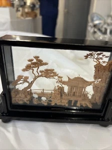 Vtg Hand Carved San You Chinese Asian Cork Diorama 3D Scene in Glass - Picture 1 of 8