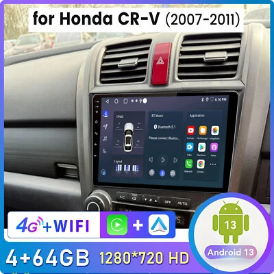 4+64GB Für Honda CRV CR-V III 2007-2011 Android 13 Carplay Autoradio GPS Navi 4G - Bild 1 von 4