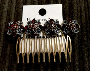 Her Curious Nature beaded Hair Comb Barrette women’s London Jeweled Flowers New - Picture 1 of 3