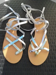 ASOS New Design Gladiator LEATHER Tie STRAPPY SUMMER Flat SANDAL UK 7 / 40 - Picture 1 of 4