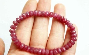 Handmade 5x8mm Faceted Natural Red Jade Rondelle Beads Elastic Bracelet 7.5'' - Picture 1 of 6