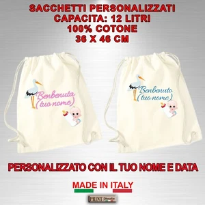 ZAINETTI sacchetti borse personalizzati NOME BABY SHOWER EVENTI 100% cotone - Foto 1 di 3