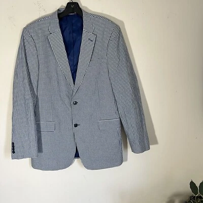 Tommy Hilfiger Abrigo Deportivo Para Hombre 42L Guinga Cuadros Dos Botones Blazer Azul Blanco Foto 1 de 4