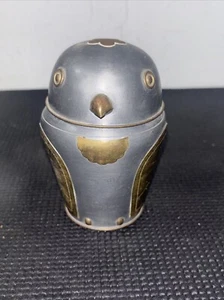 Vintage Pewter Bird Owl Small Tea Canister w/Applied Brass Accents HONG KONG - Picture 1 of 8