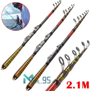 Carbon Fiber Telescopic Fishing Rod Sea 2.1m Saltwater Portable Spinning Pole US - Picture 1 of 30