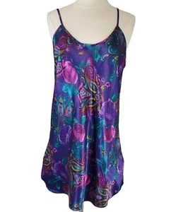 Vintage California Miss Damen Satin Nachthemd Dessous mit Morgenmantel Gr. M Blumenmuster USA - Bild 1 von 12