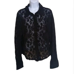 Forever 21+ Black Lace Long Sleeve Button Up Shirt Size 0x - Picture 1 of 4
