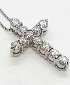 1Ct Round Cut Lab Created Diamond Cross Pendant 14k White FN Free Chain - Picture 1 of 4