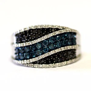 Nuevo Anillo Racimo Diamantes Blanco Azul Negro Plata de Ley 925 1.0ct 6.6g Moda - Imagen 1 de 9