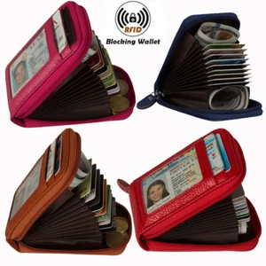 RFID Blocking Credit Card Case Organizer Leather Zip-Around Security Wallet Gift - Picture 1 of 41
