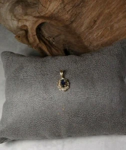 D24-61 /eleganter kleiner Anhänger blauer Stein 14 K / 585 feststehende Öse - Bild 1 von 6