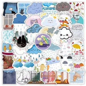 20 Random Rain Stickers Rainy Day Decals Laptop Hydro Yeti Car Free Shipping! - Picture 1 of 4