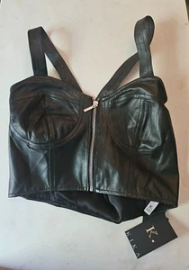 Neu KIKA echt indisches Leder Gr. M schwarz Reißverschluss Camisole Top - dz638 - Bild 1 von 9